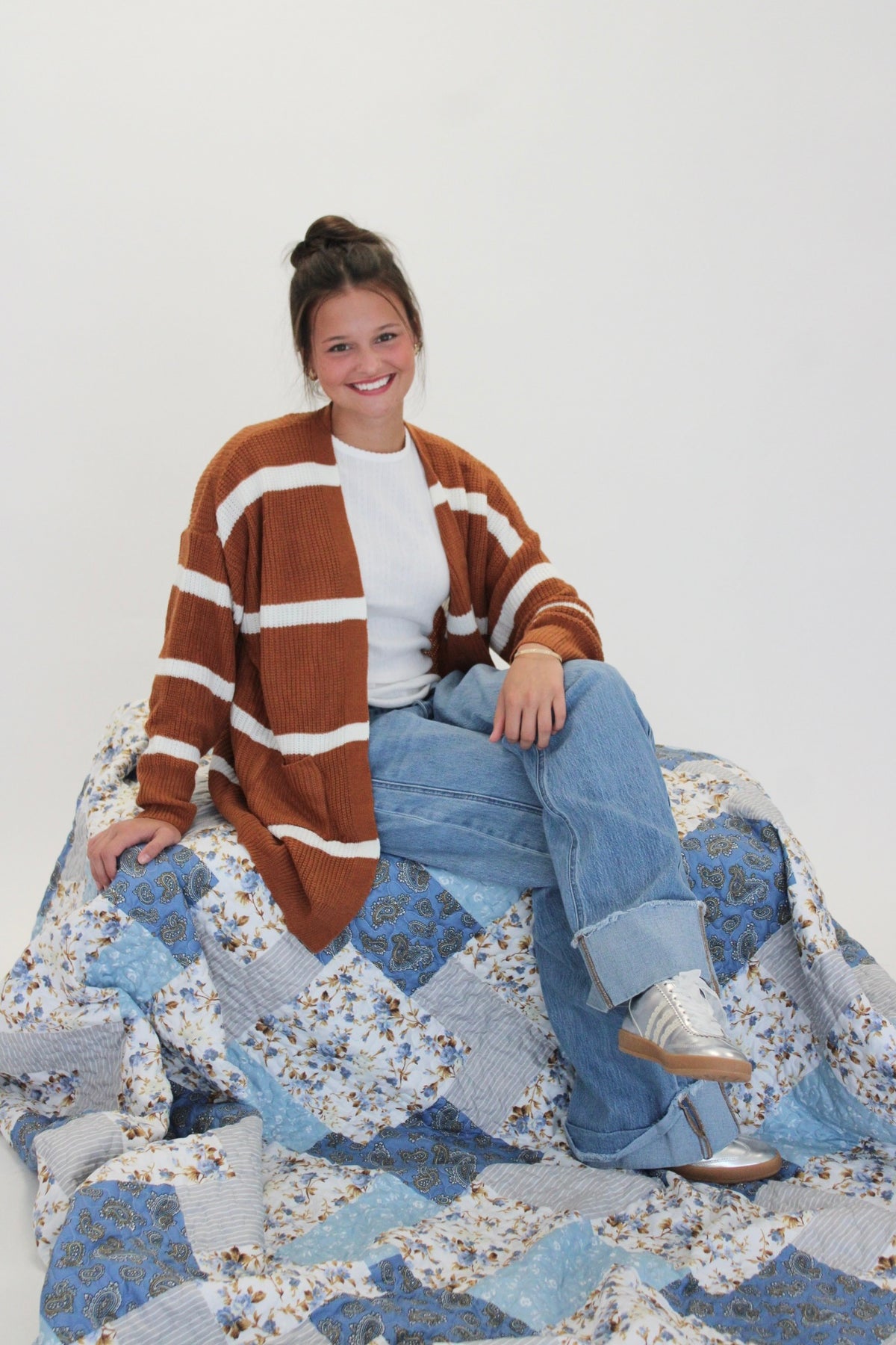Rust & White Striped Cardigan