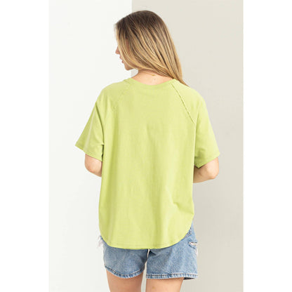 Round Neck Curved Hem Tee- Chartreuse
