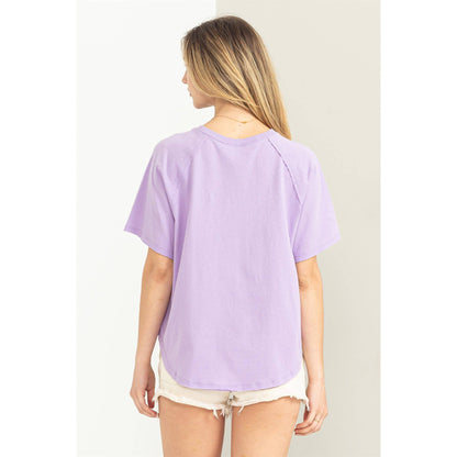 Round Neck Curved Hem Tee- Chartreuse