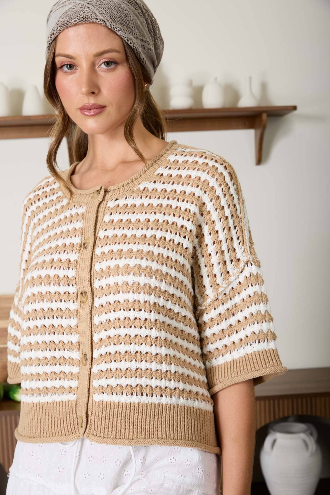 Crochet Knit Cardigan- Sage