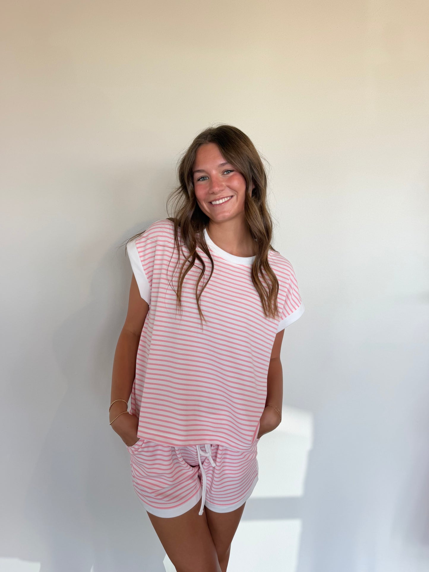 Waffle Striped Shorts Matching Set