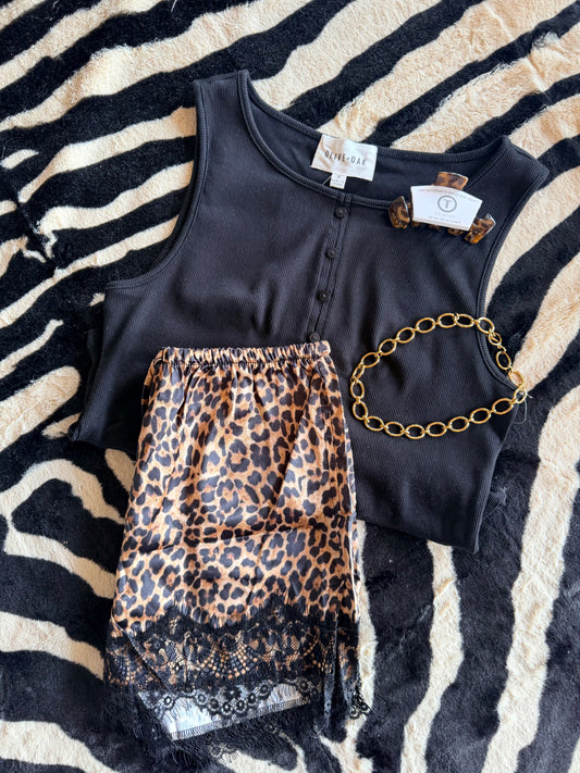 Leopard Lace Trim Shorts