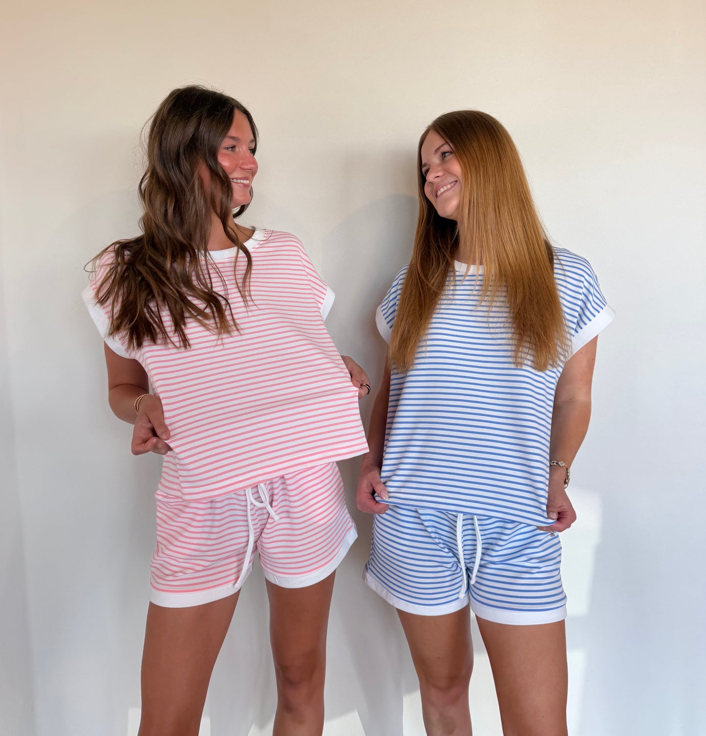 Waffle Striped Shorts Matching Set