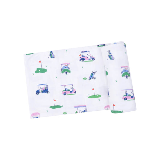 Swaddle Blanket- Vintage Pink Golf Carts