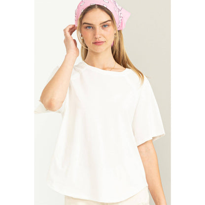 Round Neck Curved Hem Tee- Chartreuse