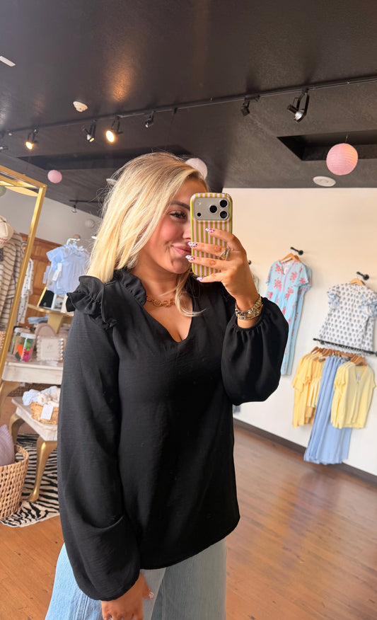 Windsor V Neck Blouse- Black