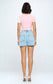 High Rise Frey Hen Denim Shorts- Light Wash
