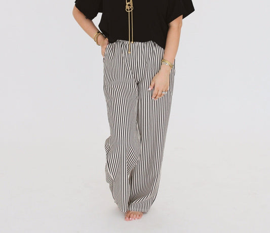 Striped Drawstring Pants - Black
