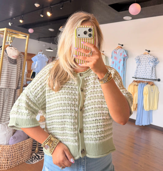 Crochet Knit Cardigan- Sage