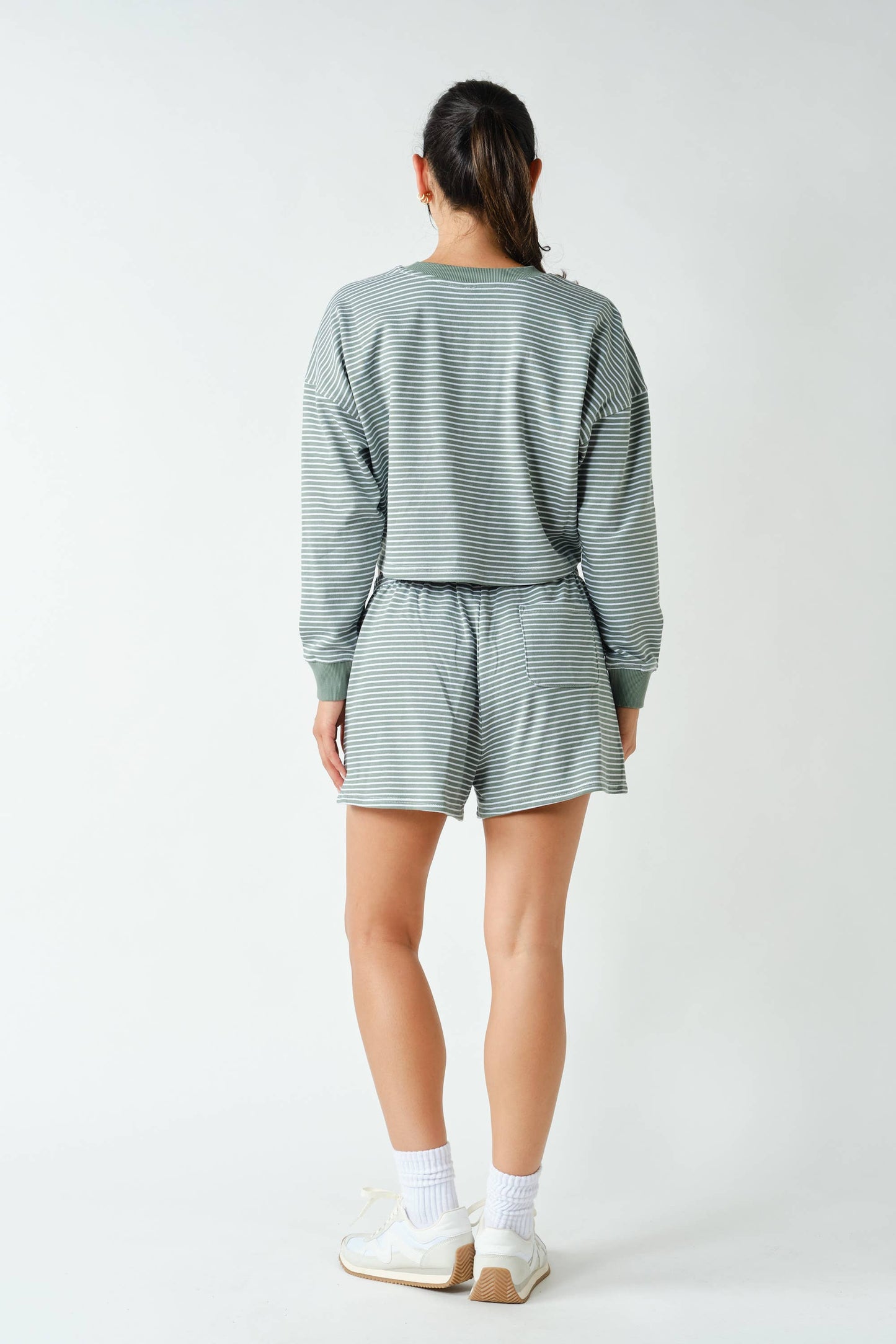 Boardwalk Stripe Crewneck Set- Sage