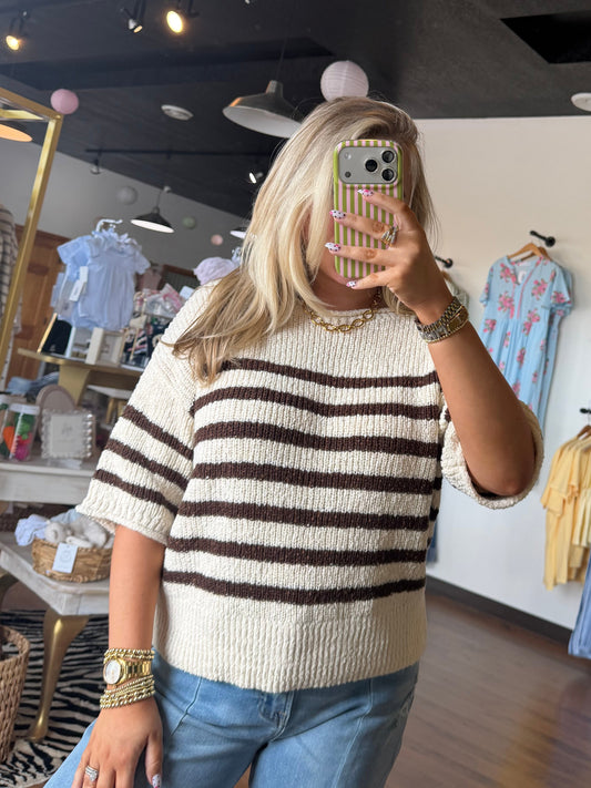 Striped Knit Sweater- Mocha
