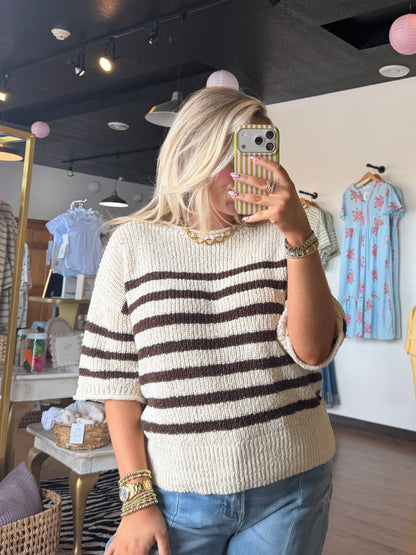 Striped Knit Sweater- Mocha