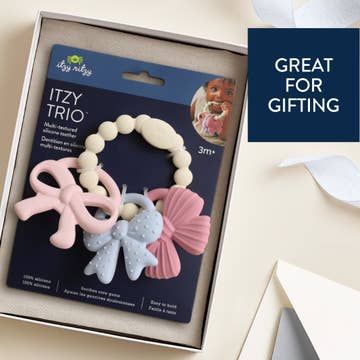 Itzy Trio™ 100% Silicone Multi-Textured Teether- Bows