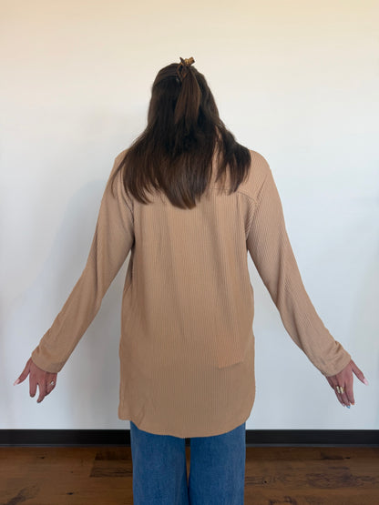 Ribbed Button Up - Taupe