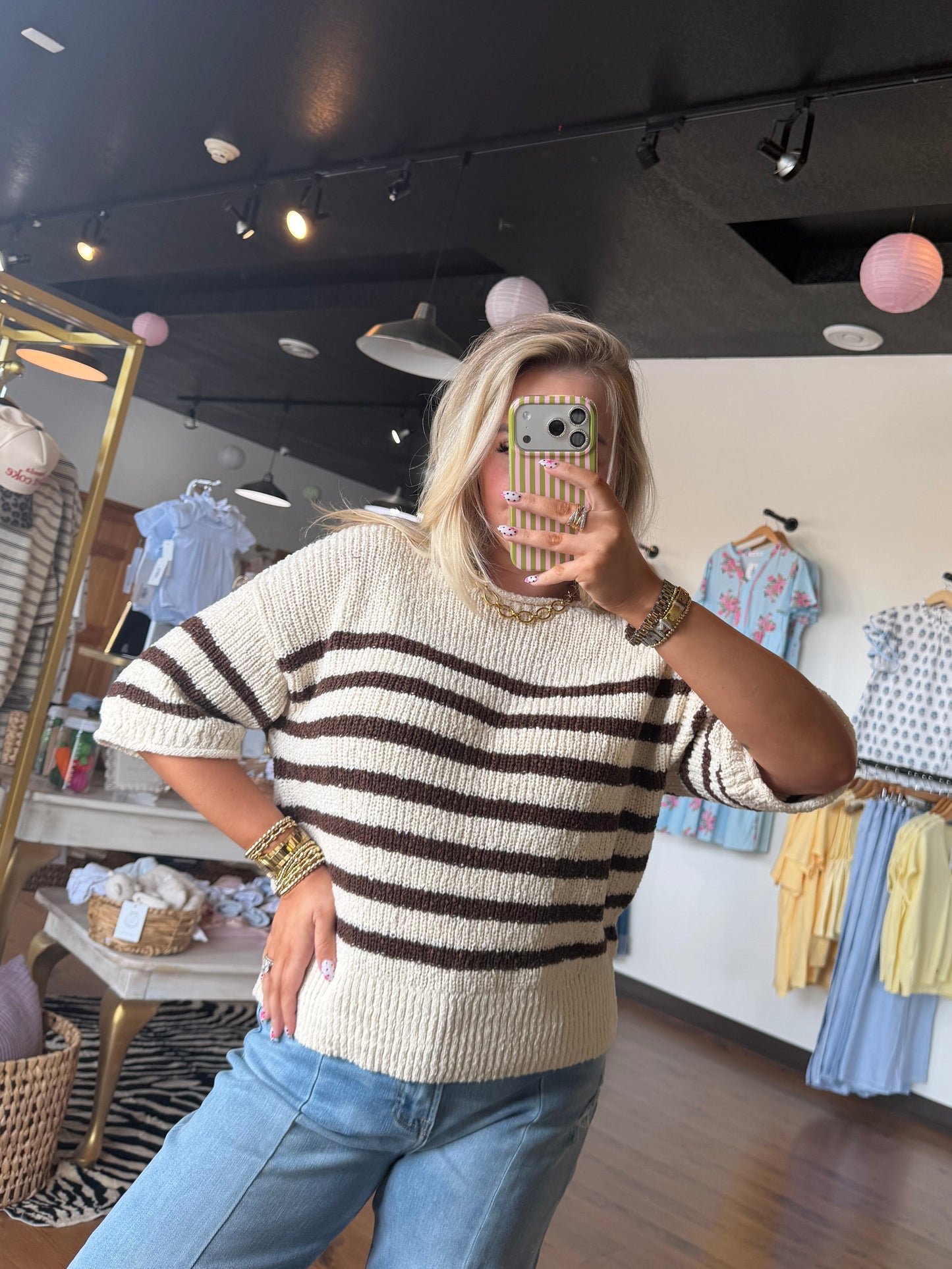 Striped Knit Sweater- Mocha