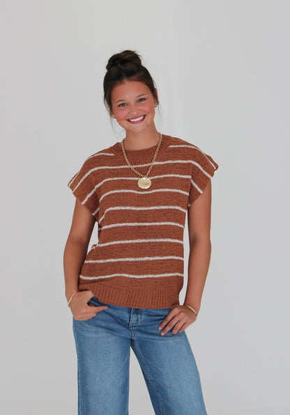Autumn Vibes Striped Top- Burnt Orange