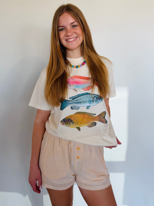 Colorful Fish Graphic Tee- Ivory