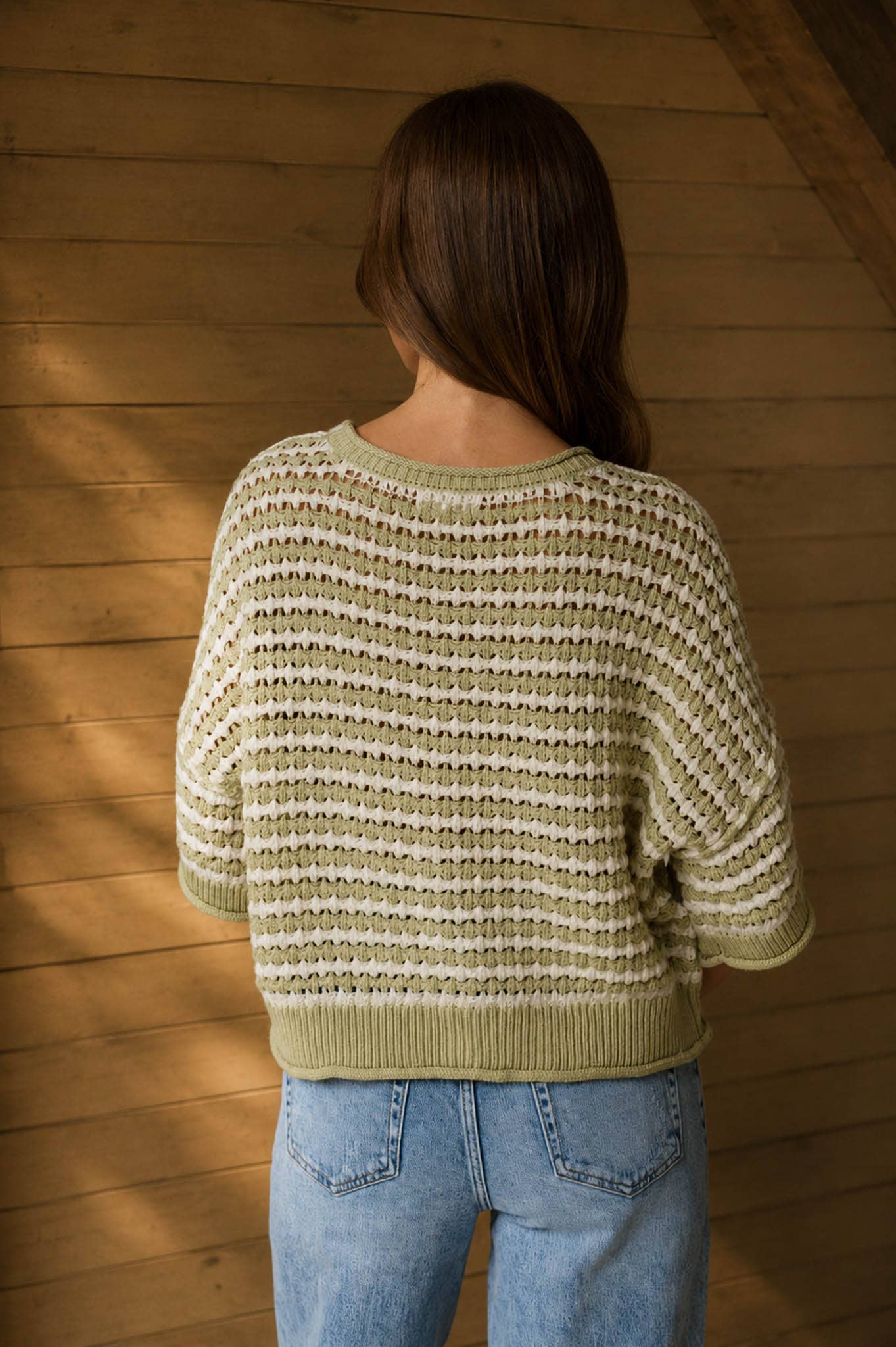 Crochet Knit Cardigan- Sage