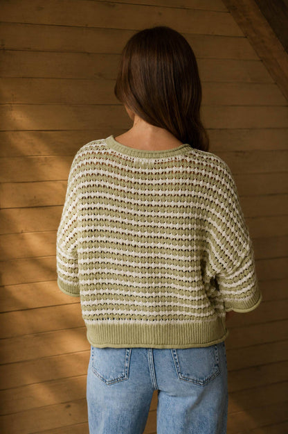 Crochet Knit Cardigan- Sage