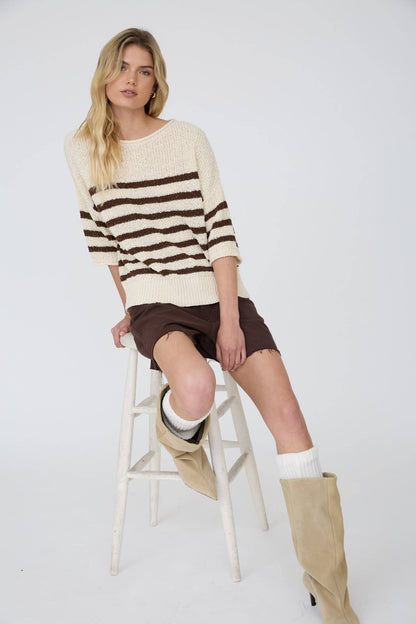 Striped Knit Sweater- Mocha