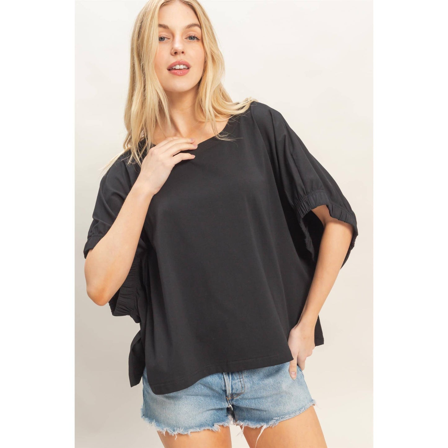 Oversized Cuff Top- Black