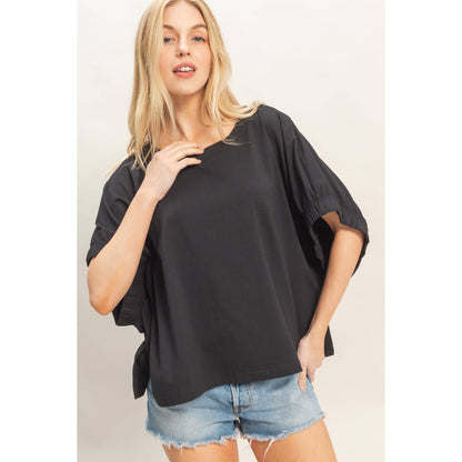 Oversized Cuff Top- Black