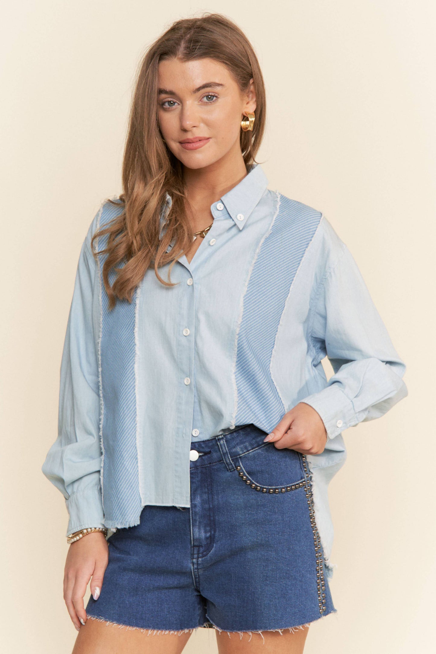 Gentry Patchwork Denim Button Up