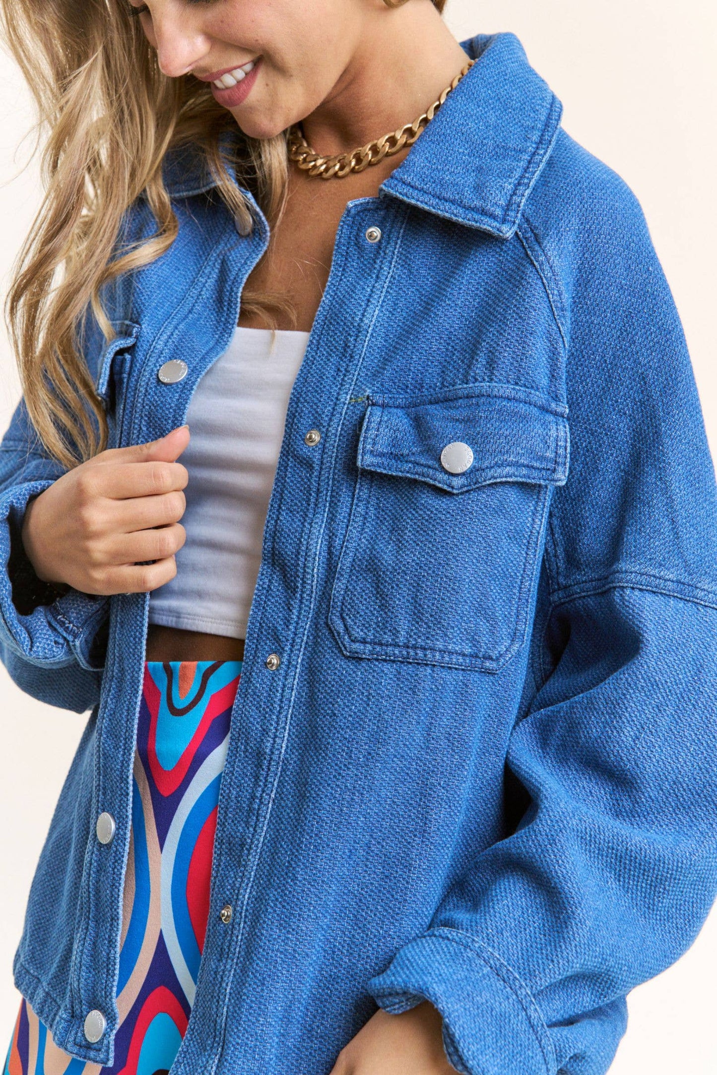 Oversized Snap Button Denim Jacket