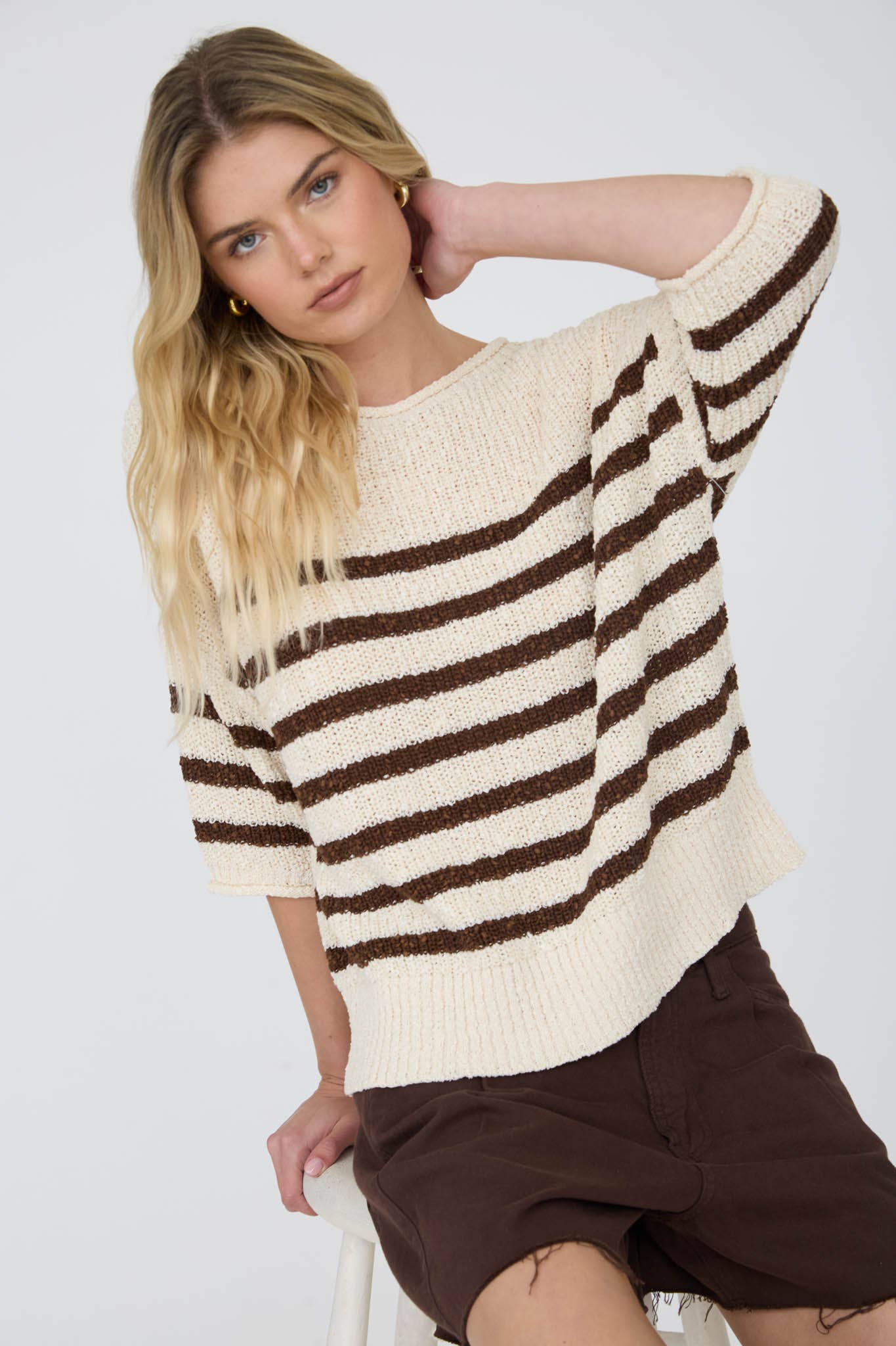 Striped Knit Sweater- Mocha