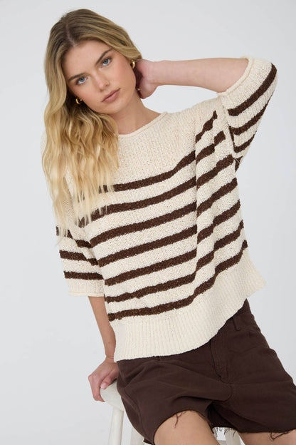 Striped Knit Sweater- Mocha