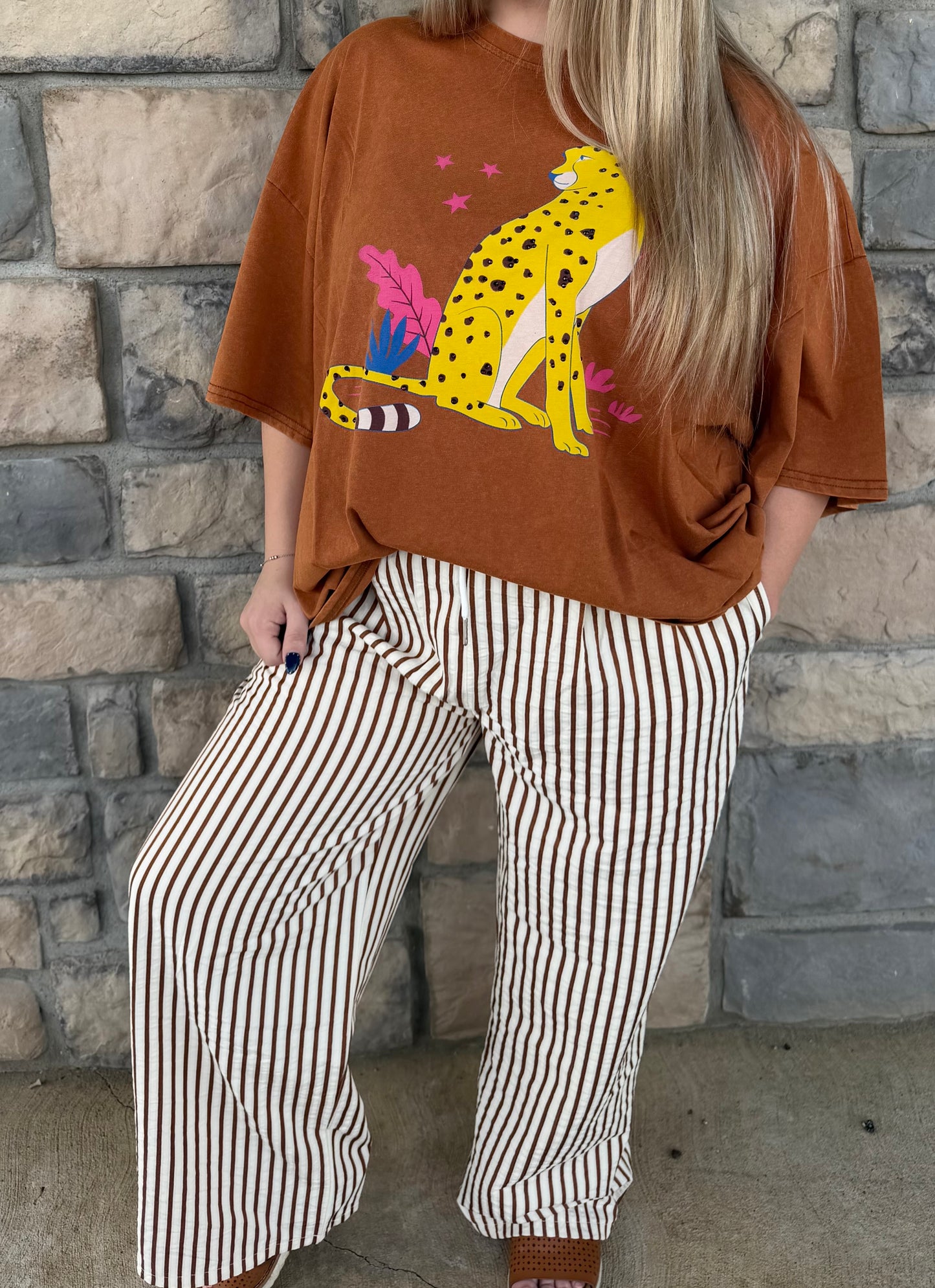 Striped Drawstring Pants- Mocha