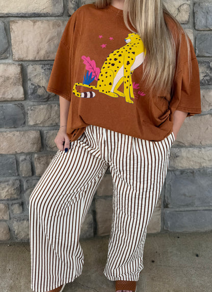 Striped Drawstring Pants- Mocha