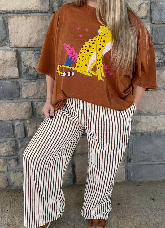 Striped Drawstring Pants- Mocha