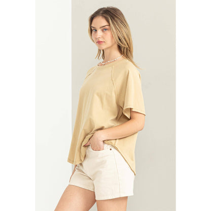 Round Neck Curved Hem Tee- Chartreuse