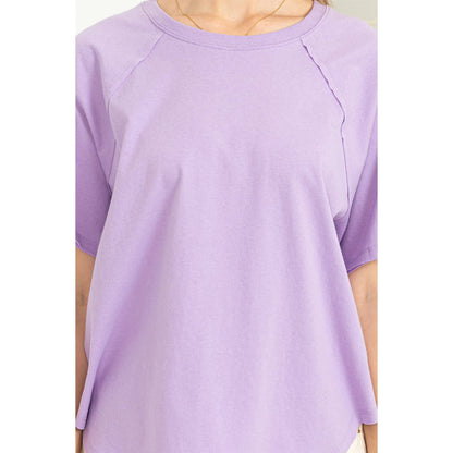 Round Neck Curved Hem Tee- Chartreuse