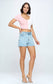 High Rise Frey Hen Denim Shorts- Light Wash