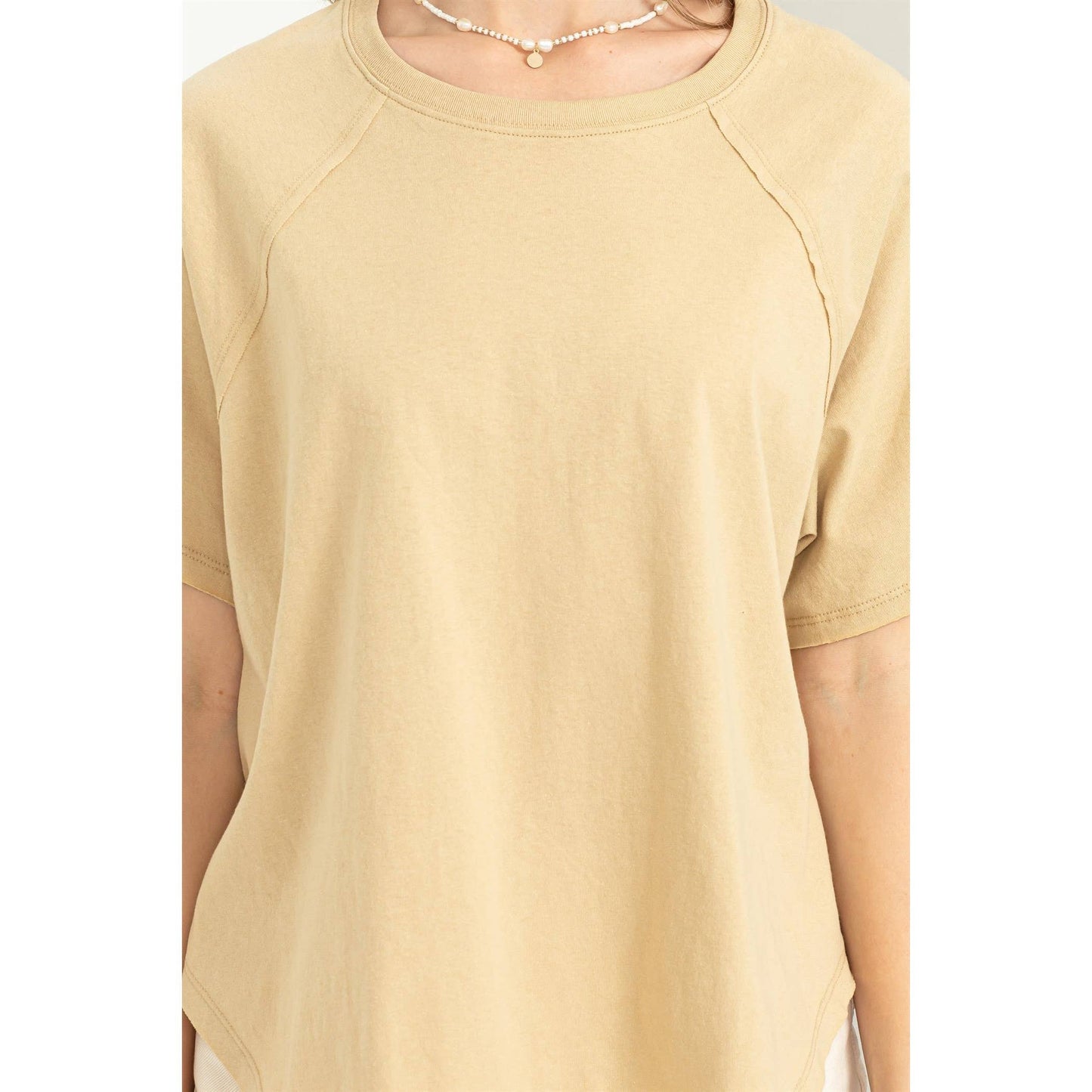 Round Neck Curved Hem Tee- Chartreuse
