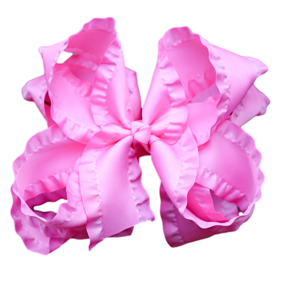 Pink Double Ruffle Hair Bow