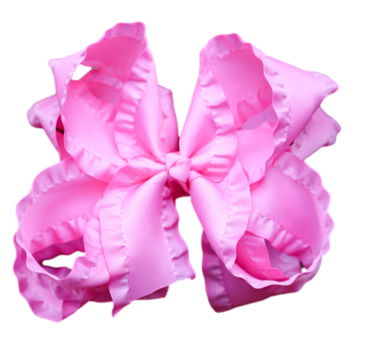 Pink Double Ruffle Hair Bow
