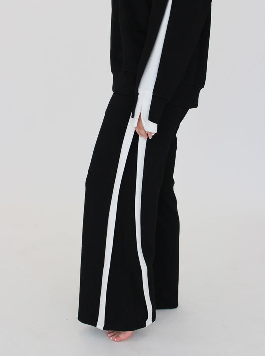 Striped Leg Scuba Pants - Black
