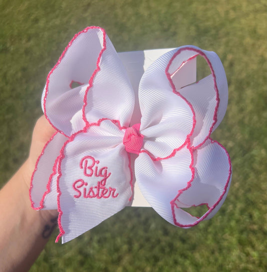 Big Sister Embroidered Moonstitch Hair Bow