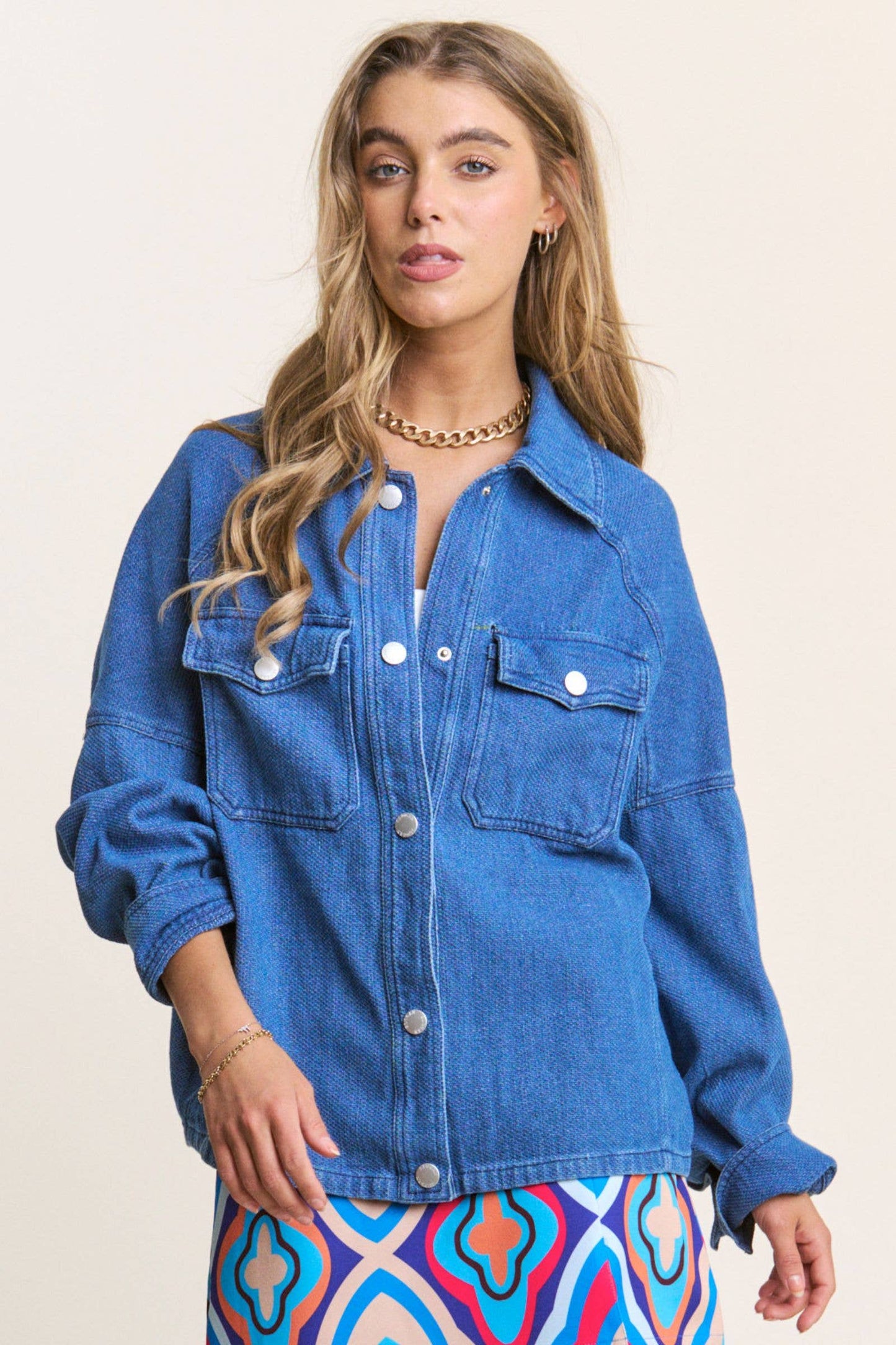 Oversized Snap Button Denim Jacket