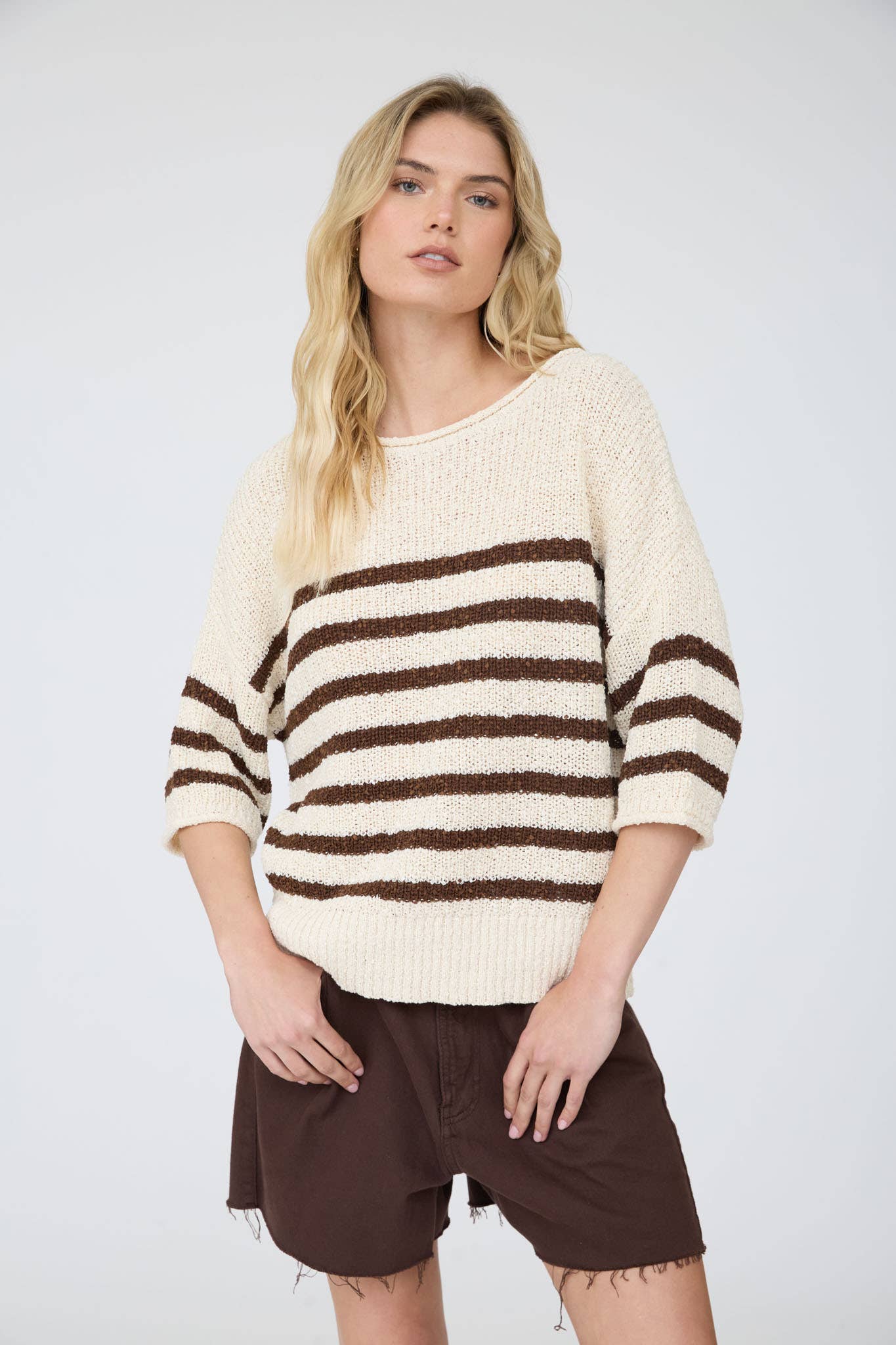 Striped Knit Sweater- Mocha