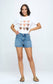 High Rise Frey Hem Denim Shorts- Medium Wash