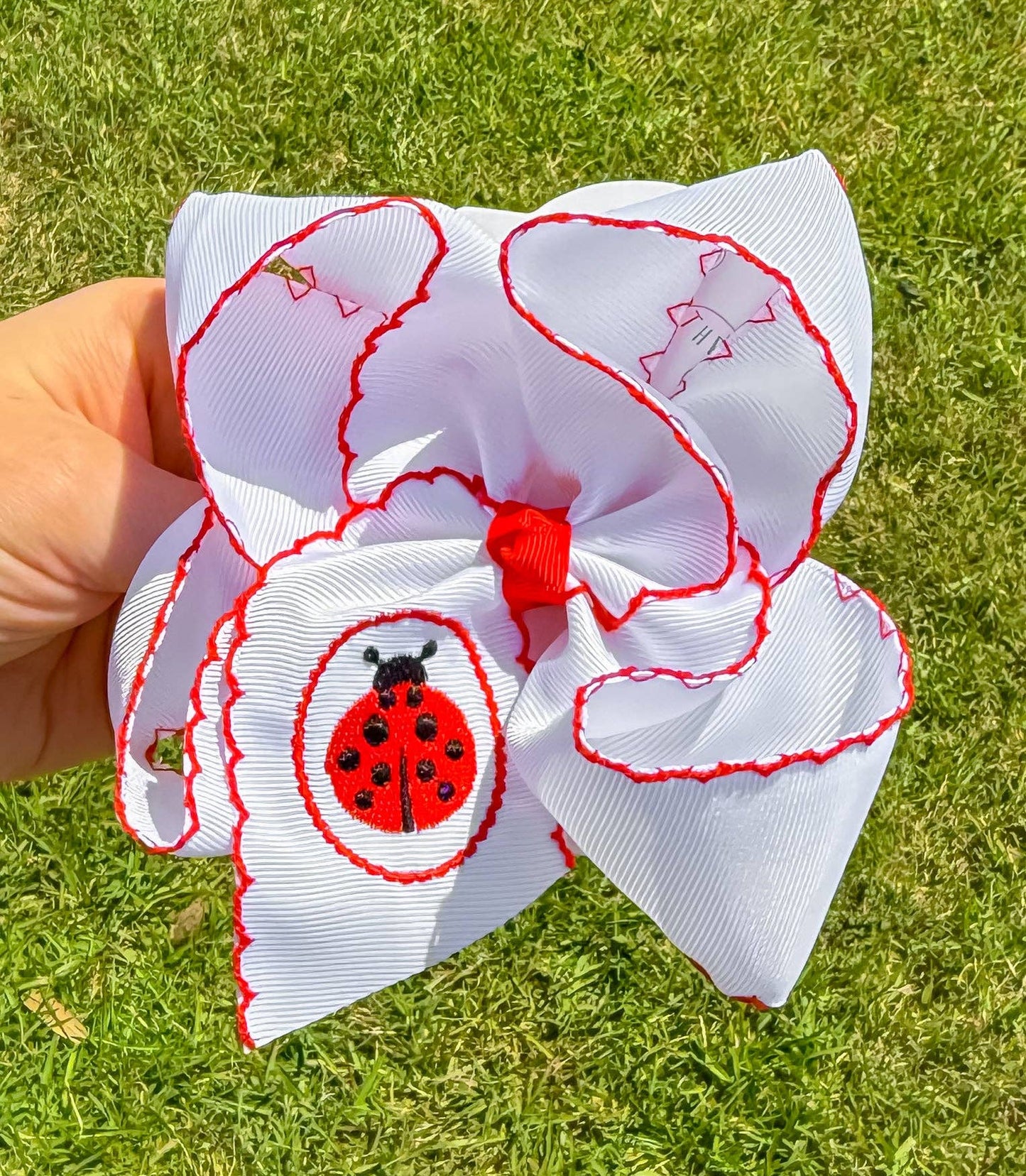 Ladybug Embroidered Hair Bow