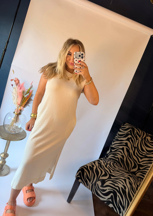 Mineral Wash Midi Dress- Cream