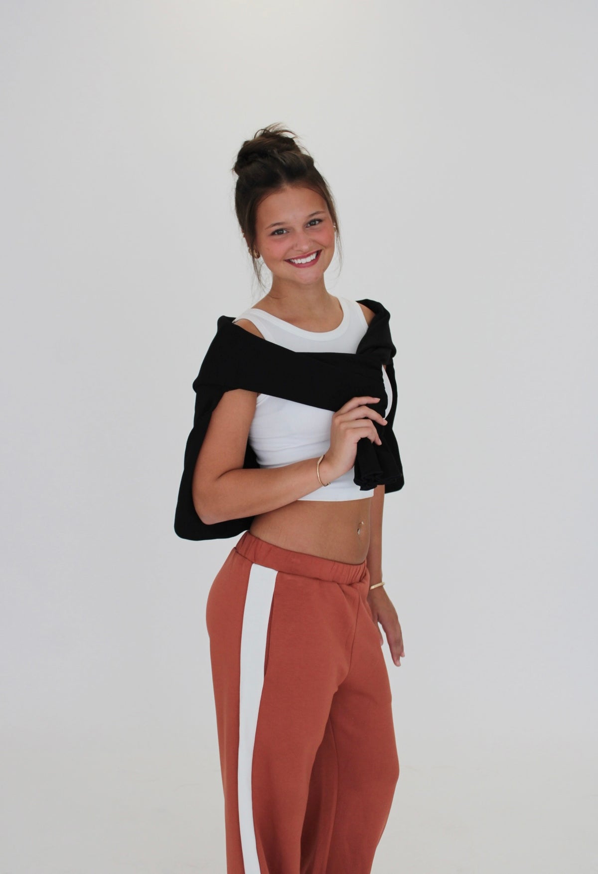 Striped Leg Scuba Pants - Burnt Sienna