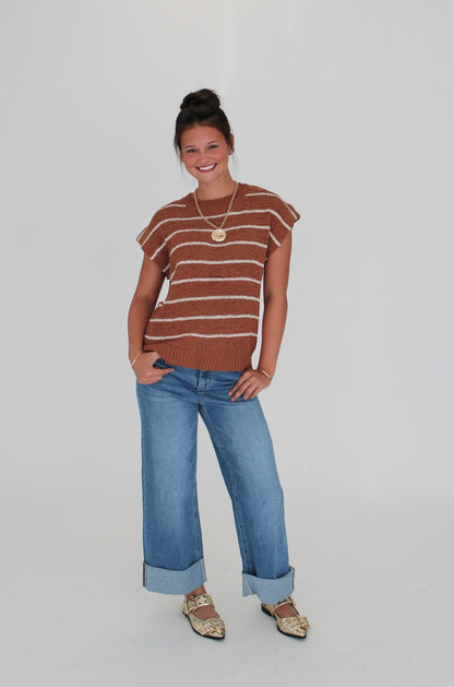Autumn Vibes Striped Top- Burnt Orange