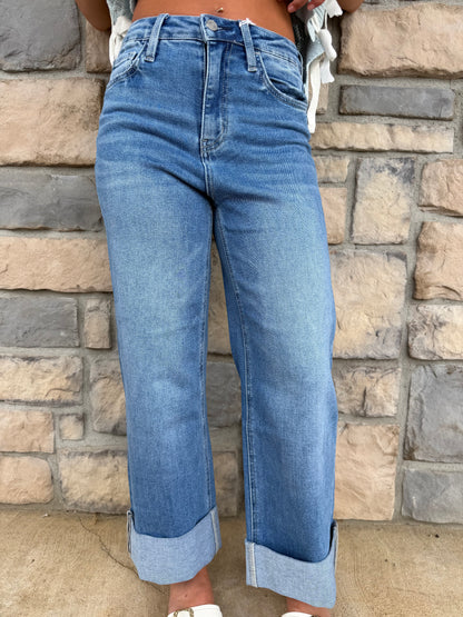 The Skylar Denim from Lovervet Super High-Rise Wide Leg Cuff Denim