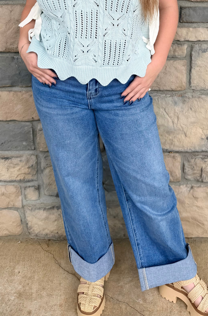 The Skylar Denim from Lovervet Super High-Rise Wide Leg Cuff Denim